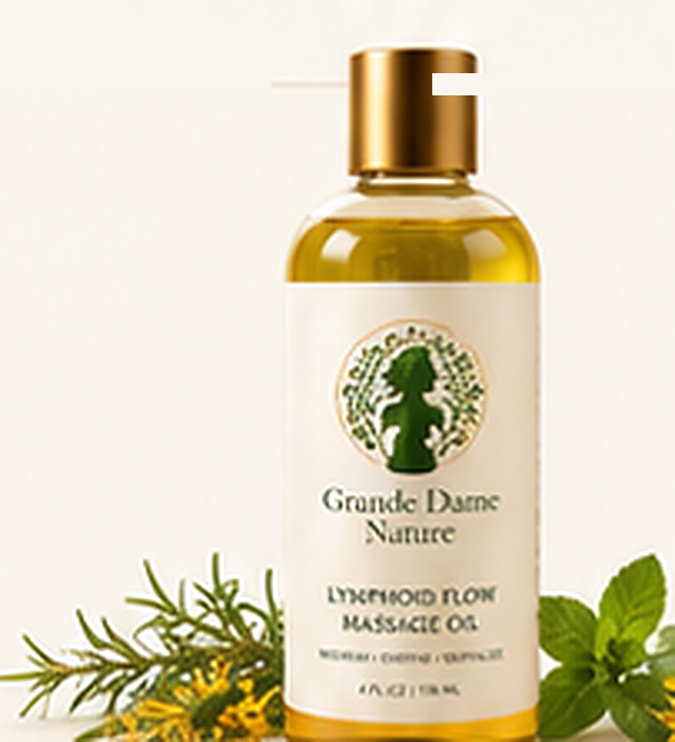 Grande Dame Nature Lymphoid Flow Massage Oil bottle with botanicals